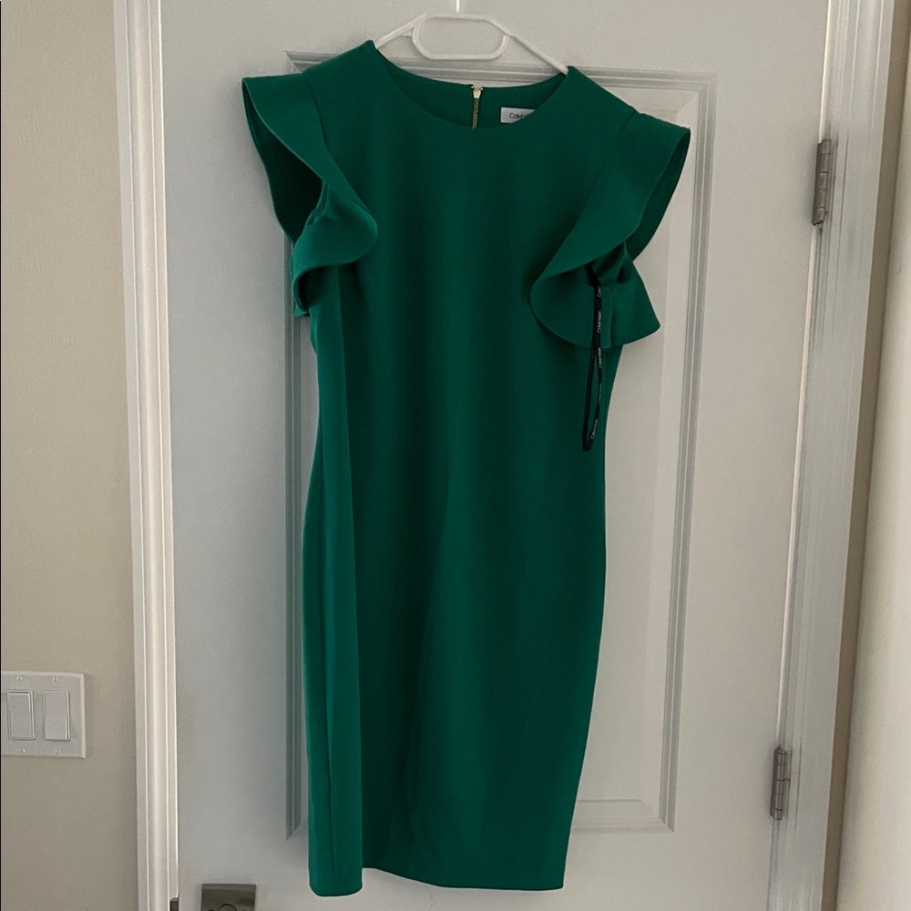 Calvin Klein Classic Emerald Ruffle Sleeve Dress